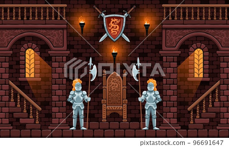 Hall with a throne in a medieval castle 96691647