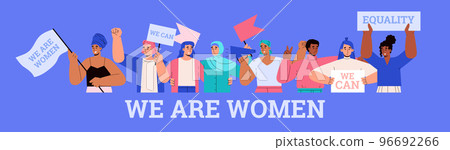 Women's rights and equality banner with female... - Stock Illustration ...