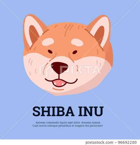 Banner or card template with Shiba Inu dog head, flat vector illustration. Banner or card template with Shiba Inu dog head, flat vector illustration. 96692280