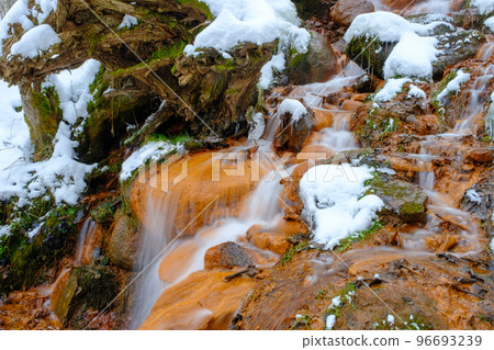 The Davida mill waterfall in winter near Cesis in Latvia. Gauja National Nature Park. Long exposure. The Davida mill waterfall in winter near Cesis in Latvia. Gauja National Nature Park. Long exposure. 96693239