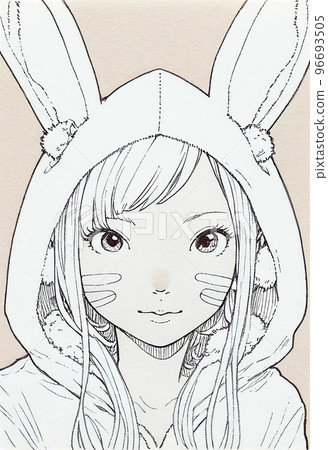 一個穿著兔子連帽衫的女孩的插圖 一個穿著兔子連帽衫的女孩的插圖 96693505