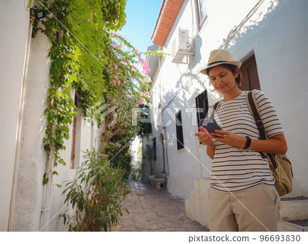 Tourist Woman on Beautiful Streets of old Marmaris. Tourist Woman on Beautiful Streets of old Marmaris. 96693830
