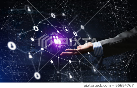 Creating modern wireless technologies as means of communucation and networking on dark background Creating modern wireless technologies as means of communucation and networking on dark background 96694767
