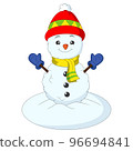 Cartoon snowman on white background 96694841