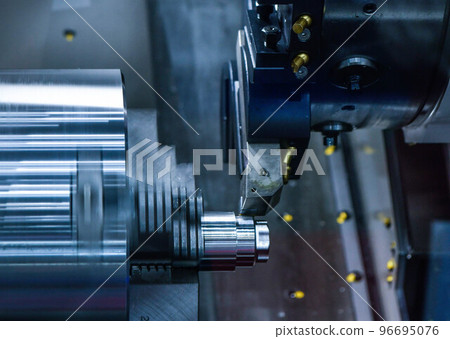 CNC lathe machine cutting the metal screw thread part, The hi-technology parts manufacturing CNC lathe machine cutting the metal screw thread part, The hi-technology parts manufacturing 96695076