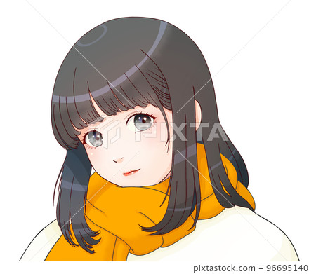 戴圍巾的女孩,衣服=乳白色,圍巾=橙色,頭髮=黑色 戴圍巾的女孩,衣服=乳白色,圍巾=橙色,頭髮=黑色 96695140