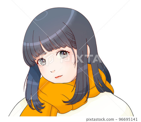 戴圍巾的女孩,衣服=乳白色,圍巾=橙色,頭髮=藏青色 戴圍巾的女孩,衣服=乳白色,圍巾=橙色,頭髮=藏青色 96695141