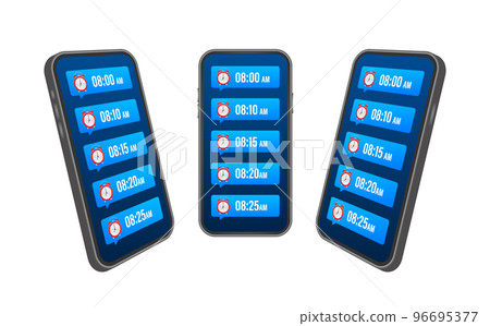 Cartoon mockup with black alarm smartphone. Smartphone mockup. Calendar reminder. Message notification icon. 96695377