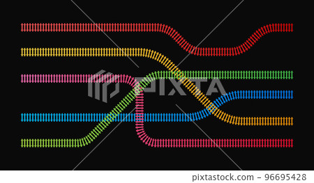Railroad tracks. Railway train track. Rails and sleepers. Vector stock illustration. Railroad tracks. Railway train track. Rails and sleepers. Vector stock illustration. 96695428