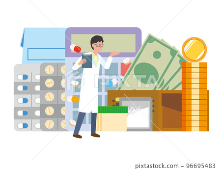 藥物和成本的圖像插圖 藥物和成本的圖像插圖 96695483