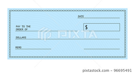 Blank Check. Financial Payment. Chequebook template. Vector stock illustration. 96695491