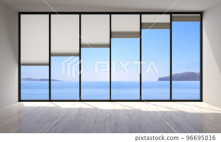 Glass wall of the room with roller blinds 96695816