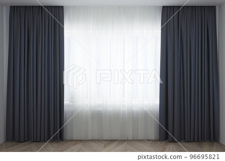 Room with a window with closed curtains 1 Room with a window with closed curtains 1 96695821