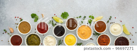 Different types of sauces in bowls Different types of sauces in bowls 96697271