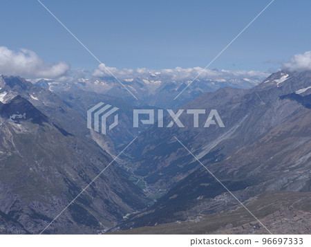 Alpine valley seen from Klein Matterhorn in Switzerland 96697333