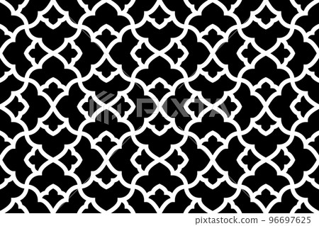 Flower geometric pattern. Seamless background. White and black ornament Flower geometric pattern. Seamless background. White and black ornament 96697625
