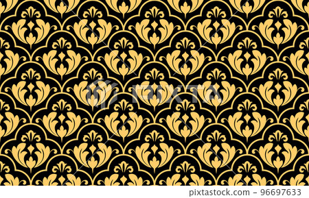 Flower geometric pattern. Seamless background. Gold and black ornament 96697633