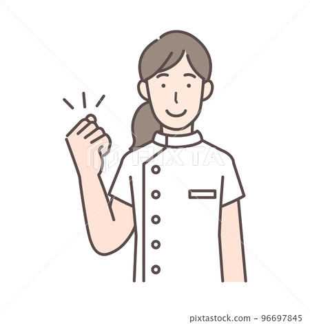 Upper body illustration of a female nurse doing a guts pose Upper body illustration of a female nurse doing a guts pose 96697845