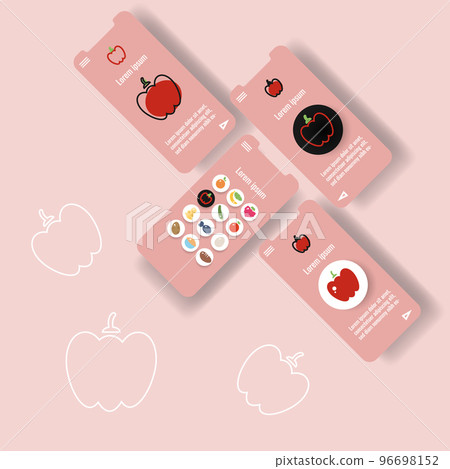 Template mobile app page with bell pepper vegetable. Food outline icon vector illustration 96698152