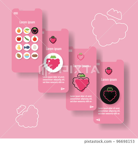 Template mobile app page with braspberry fruit. Food outline icon vector illustration 96698153