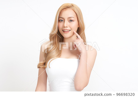 Beautiful young asian woman with clean fresh skin on white background, Face care, Facial treatment, Cosmetology, beauty and spa, Asian women portrait. 96698320