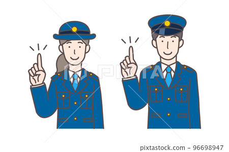 Upper body illustration of male and female police officers pointing Upper body illustration of male and female police officers pointing 96698947