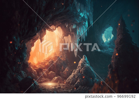 洞穴奇幻插畫水晶礦山 洞穴奇幻插畫水晶礦山 96699192
