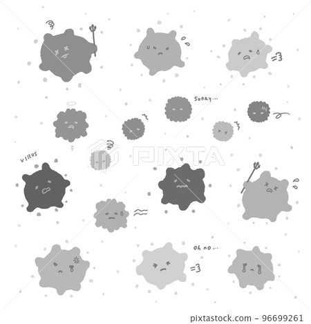 A set of hand-drawn troubled face viruses, germs, and dust - Image material for sterilization, disinfection, and treatment A set of hand-drawn troubled face viruses, germs, and dust - Image material for sterilization, disinfection, and treatment 96699261