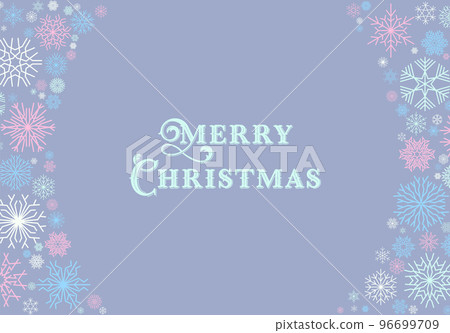 Christmas card with frame of blue and violet snowflakes with Merry Christmas holiday greeting. Christmas card with frame of blue and violet snowflakes with Merry Christmas holiday greeting. 96699709