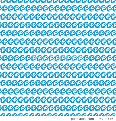 Sea and ocean blue waves seamless pattern. Vector geometric decorative background with water splashes. Horizontal repeated ornament, nautical wrapping, wallpaper, textile or fabric design 96700356
