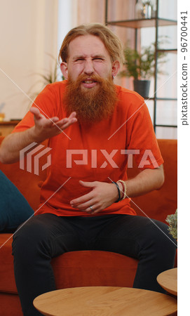 Bearded man asking why, what reason of failure, demonstrating disbelief irritation by troubles Bearded man asking why, what reason of failure, demonstrating disbelief irritation by troubles 96700441