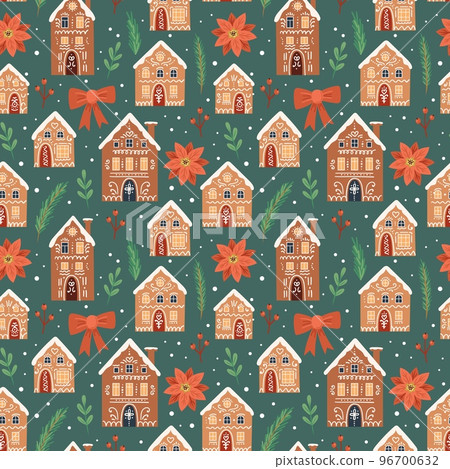 Gingerbread houses christmas pattern. Cute vector illustration in flat cartoon style Gingerbread houses christmas pattern. Cute vector illustration in flat cartoon style 96700632