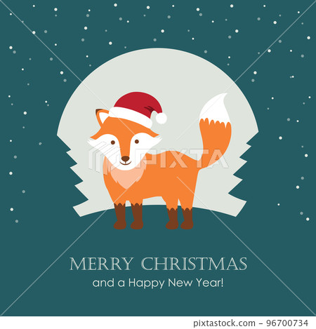 christmas greeting card with cute fox on snowy... - Stock Illustration ...