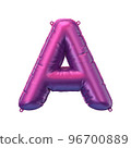 3D Render of ultraviolet inflatable foil balloon letter A. Party decoration element. Black Friday, shopping. Pink sign isolated on white background. Graphic element for web design 96700889
