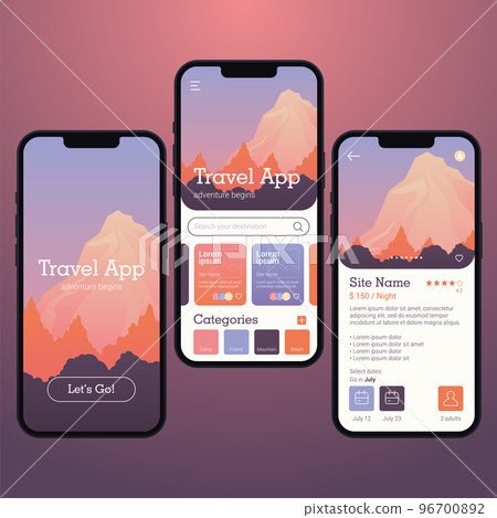 Colored travel mobile app ui mockup template Vector 96700892