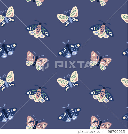 Butterflies and moths in flat style seamless pattern on a lilac background. Vector illustration Butterflies and moths in flat style seamless pattern on a lilac background. Vector illustration 96700915