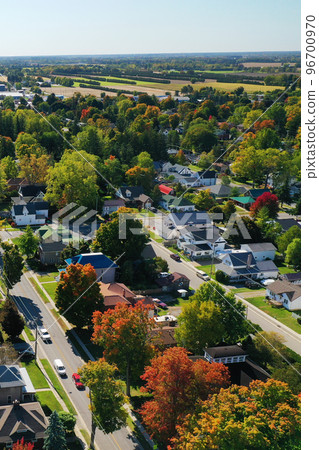 Aerial vertical of Waterford, Ontario, Canada in the fall Aerial vertical of Waterford, Ontario, Canada in the fall 96700970