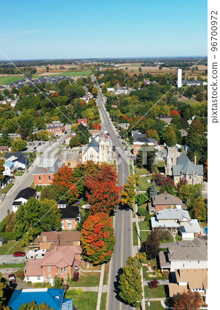 Aerial vertical of Waterford, Ontario, Canada in the autumn Aerial vertical of Waterford, Ontario, Canada in the autumn 96700972