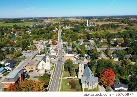 Aerial scene of Waterford, Ontario, Canada in the autumn Aerial scene of Waterford, Ontario, Canada in the autumn 96700974