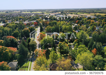 Colorful aerial view of Waterford, Ontario, Canada in the fall Colorful aerial view of Waterford, Ontario, Canada in the fall 96700976