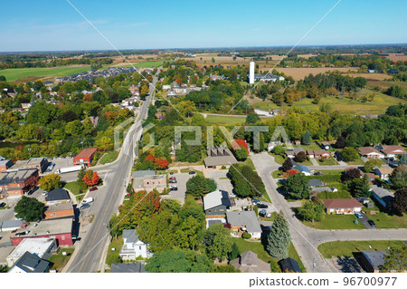 Colorful aerial scene of Waterford, Ontario, Canada in the fall Colorful aerial scene of Waterford, Ontario, Canada in the fall 96700977