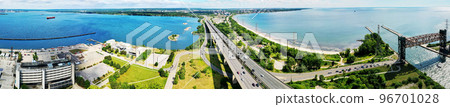 Aerial panorama of the Burlington Skyway in Ontario, Canada 96701028