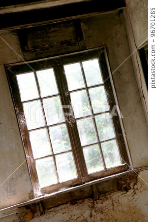 Beautiful wooden frame window in old building without people Beautiful wooden frame window in old building without people 96701285