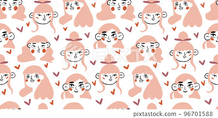 Vector seamless pattern with romantic girls pattern with hearts on white. Valentines day vector pattern with girls in love. Vector illustration Vector seamless pattern with romantic girls pattern with hearts on white. Valentines day vector pattern with girls in love. Vector illustration 96701588