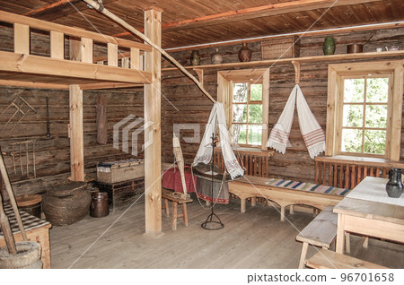 Interior of the traditional Russian house 96701658