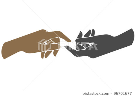 Two hands are trying to touch, mutual assistance and understanding, love, faith and support concept, vector 96701677
