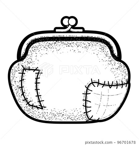 Torn holey purse covered in patches, lacerated wallet out of money, symbol of overspending and bad budget, poverty concept, vector Torn holey purse covered in patches, lacerated wallet out of money, symbol of overspending and bad budget, poverty concept, vector 96701678