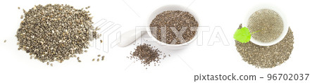 Group of superfood chia seeds on a isolated white background 96702037