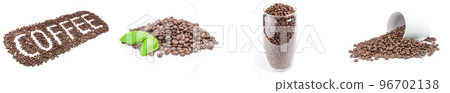 Collage of coffee on a isolated white background Collage of coffee on a isolated white background 96702138
