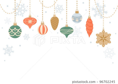 Cute hanging decorations, christmas template for card and banner. Vector illustration in flat cartoon style 96702245